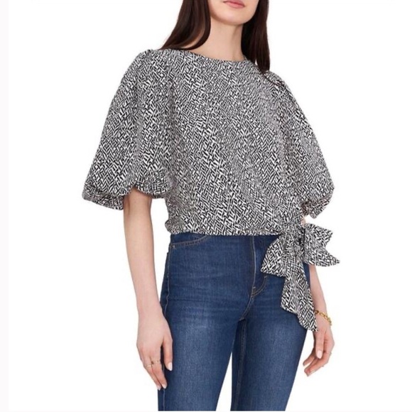 Vince Camuto Tops - Vince Camuto 3/4 Sleeve Bubble Tie Front  Printed Blouse